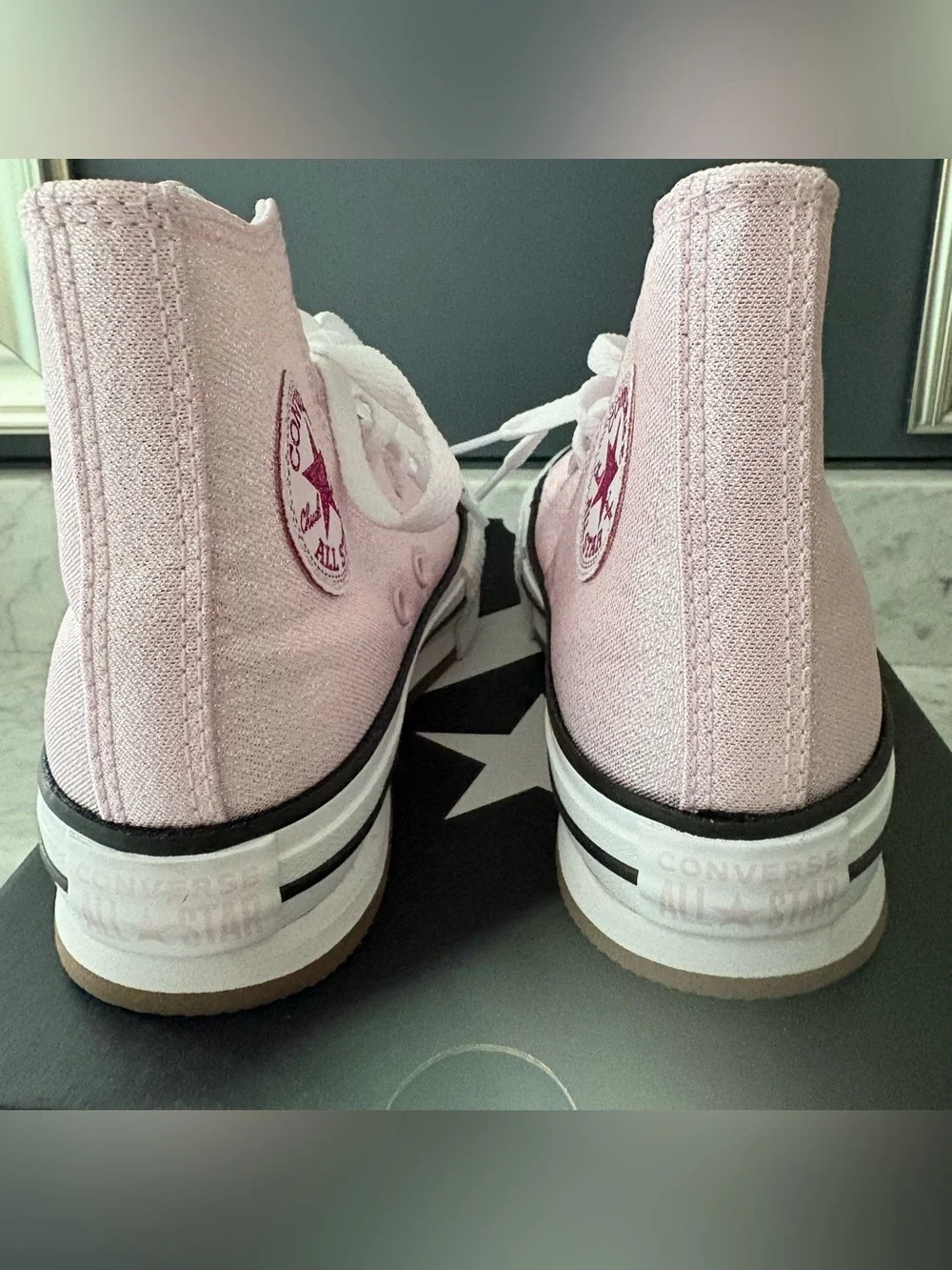 Converse Chuck Taylor All Star Pink Shine High Top Platform Lace Up Shoe Youth 1